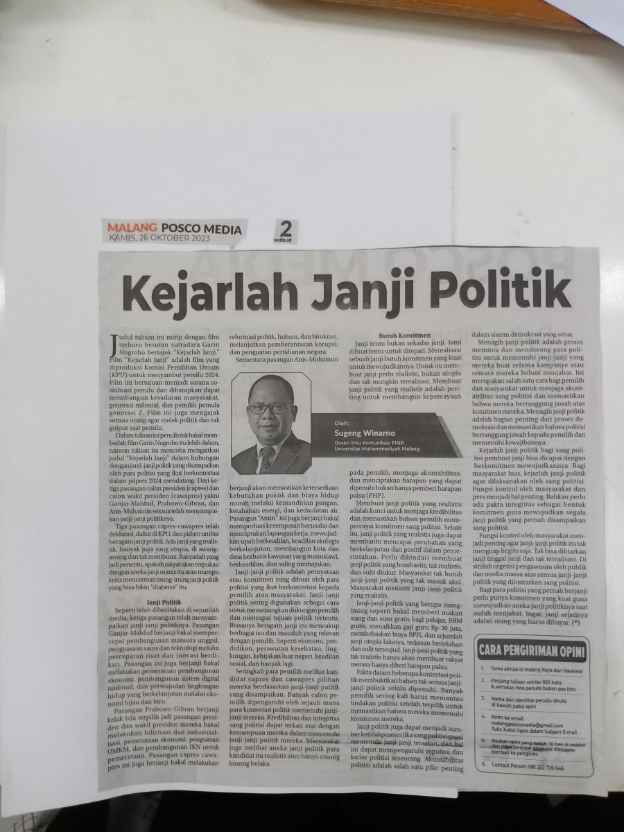 Kejarlah Janji Politik Malang Posco Media Umm Dalam Berita Koran